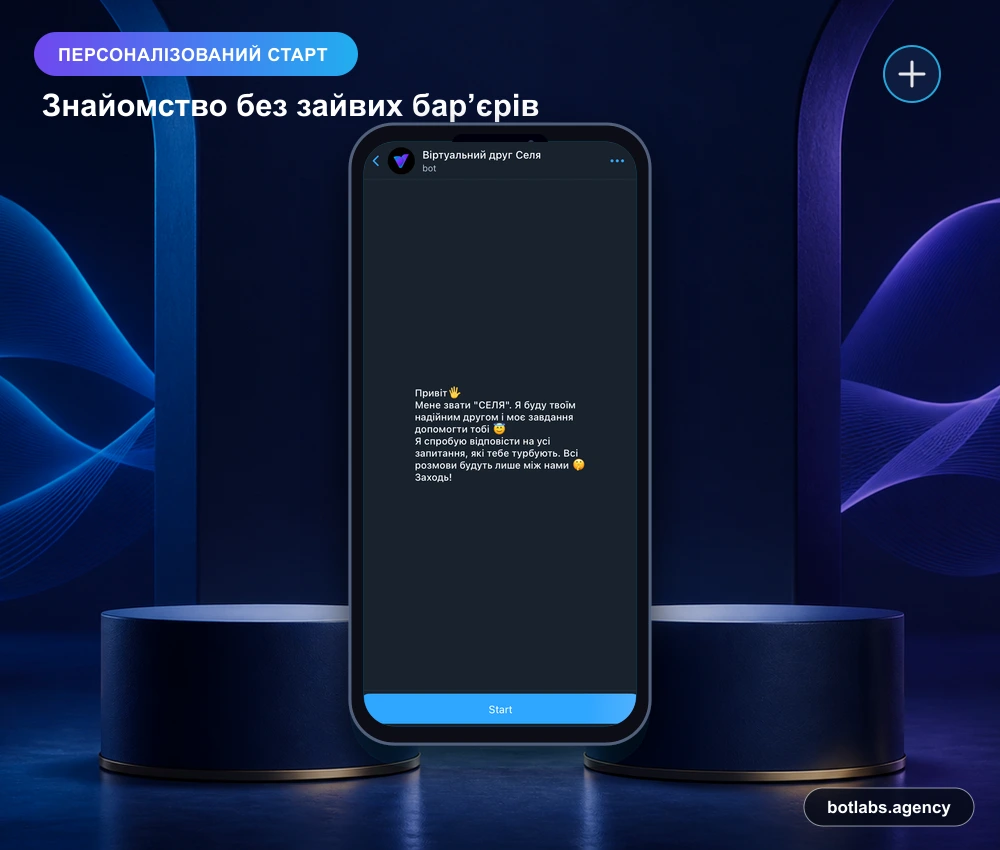 Virtual Friend Selia chatbot case visual by BotLabs Agency