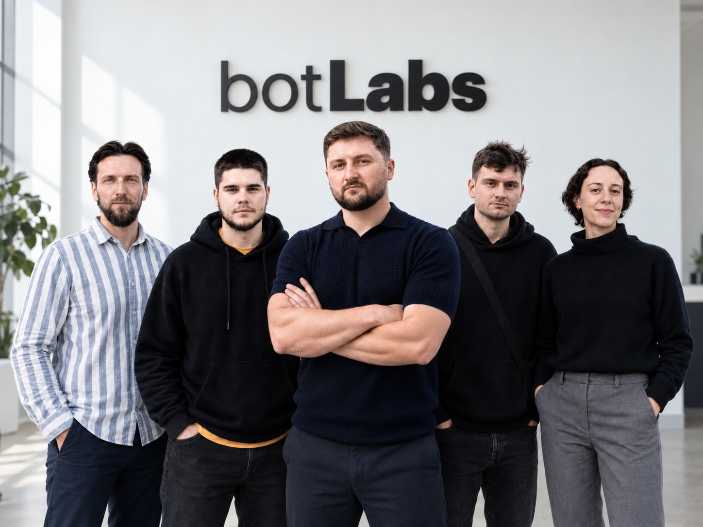 Візуалізація команди BotLabs: В’ячеслав, Юрій, Іван, Євген і Світлана